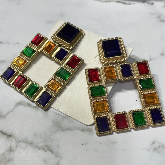 Zara Multicolored Square Gem Drop Earrings - Picture 11 of 15